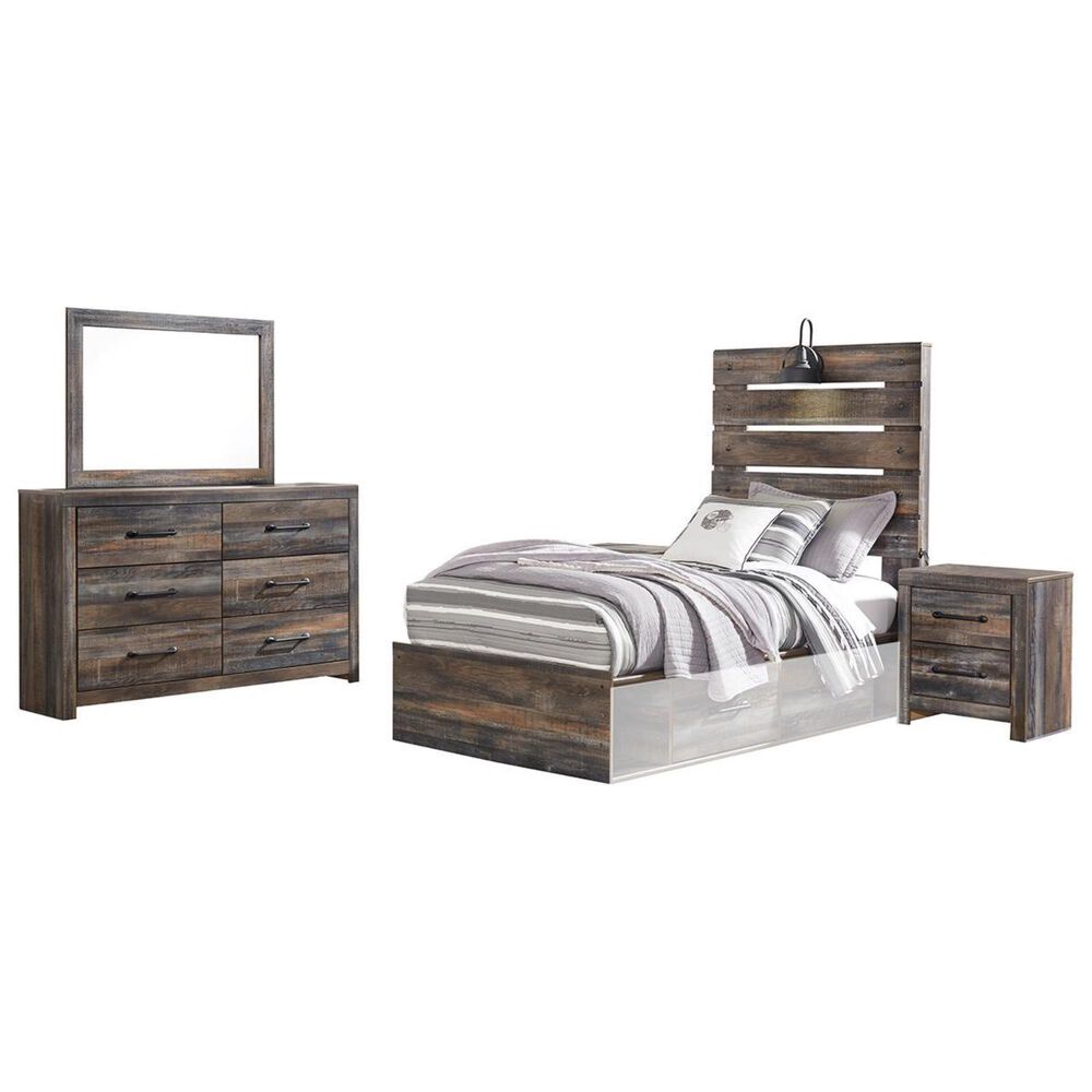 Ashley Drystan 4 Piece Twin Panel Bed Set in Rustic Brown, , large