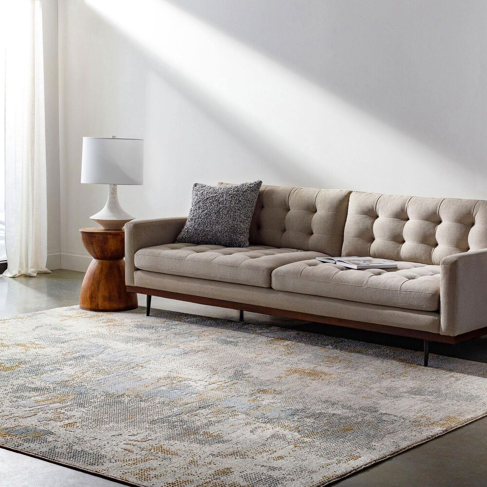 Surya Dresden DRE-2321 Medium Gray, Gray, White, Denim, Mustard and Light Slate 6&#39;7&quot; x 9&#39;6&quot; Area Rug, , large
