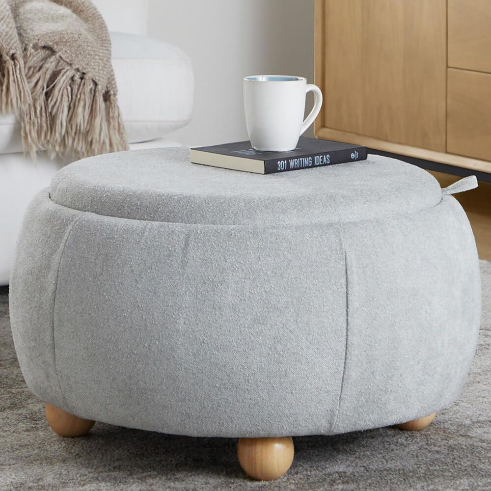 Lumisource Tray Storage Pouf with Leg in Light Grey, , large