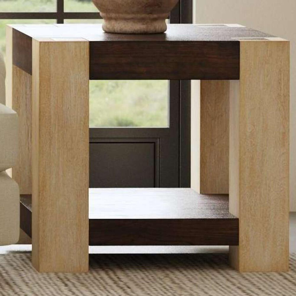 Bassett Mirror Harmony Square End Table in Carbon Mindi and Blonde Acacia, , large