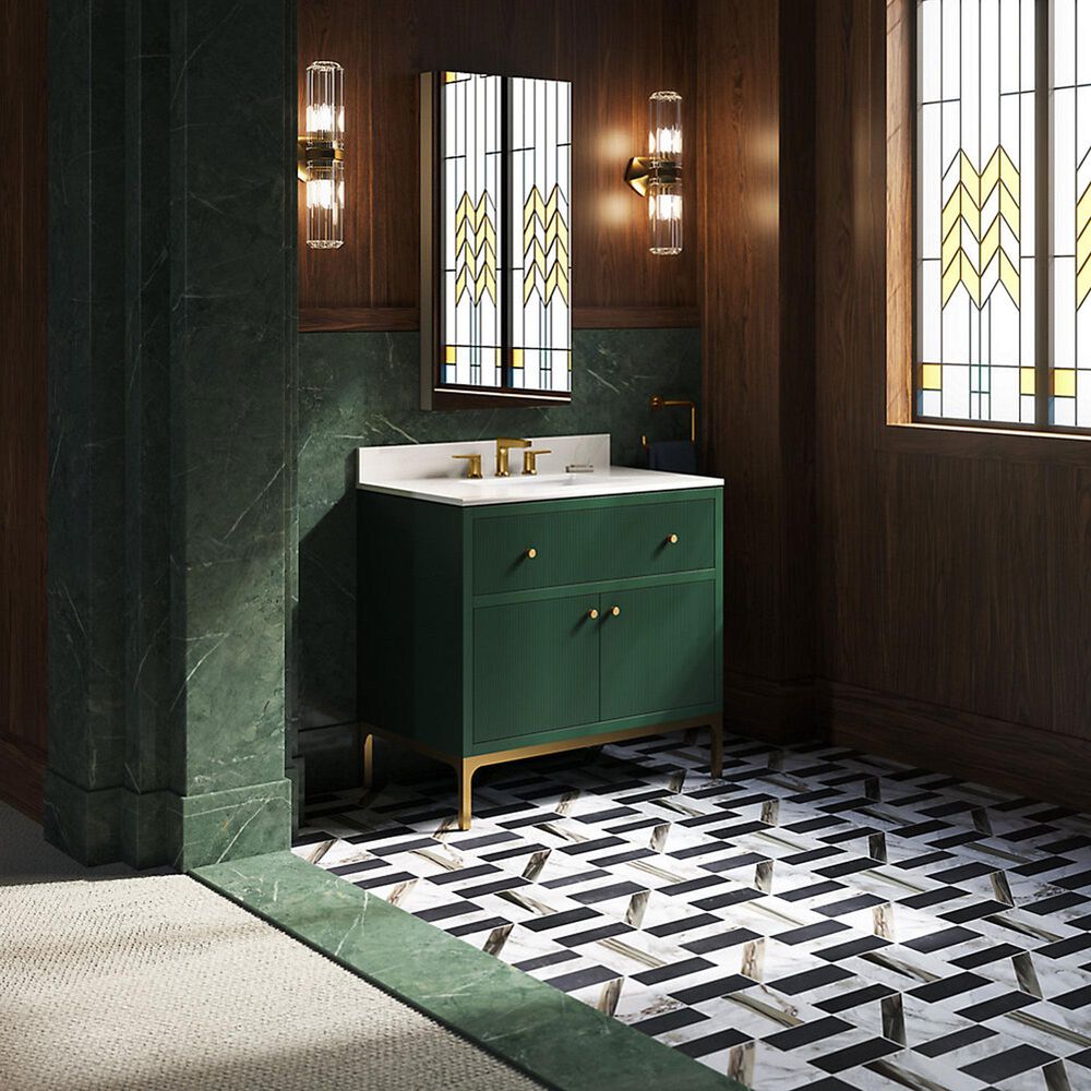 Kohler Calpa 36" Single Bathroom Vanity in Emerald Green with 2 cm White Quartz Top and Rectangular Sink, , large