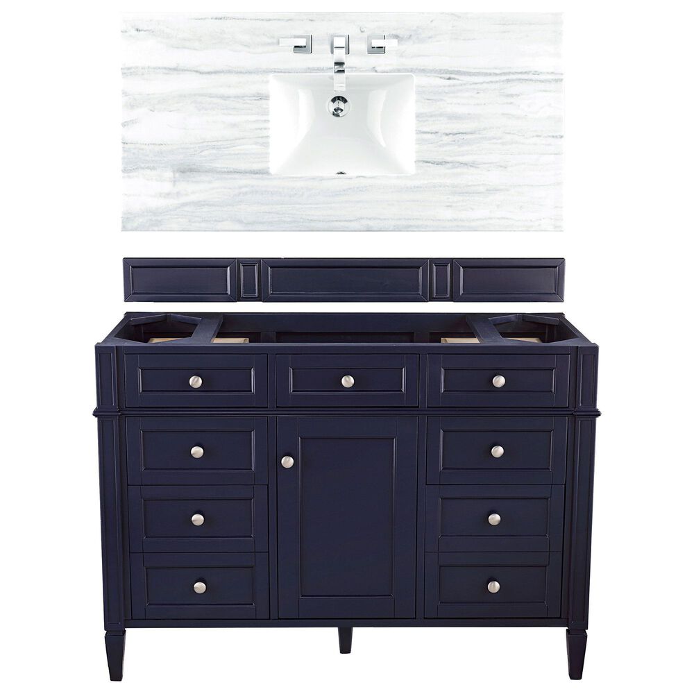 James Martin Vanities Brittany 48" Single Bathroom Vanity in Victory Blue with 3 cm Arctic Fall Solid Surface Top and Rectangle Sink, , large