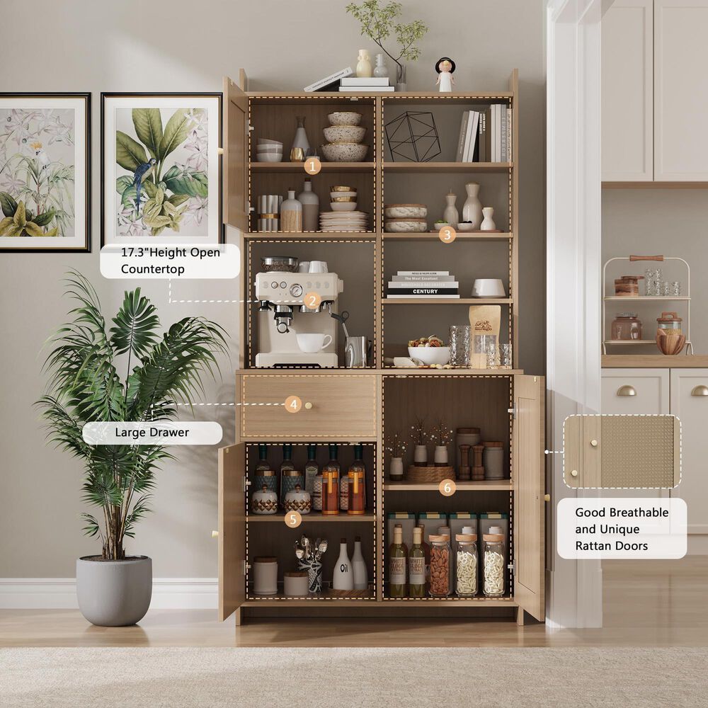 GARVEE 71" Kitchen Pantry Cabinet in Natural, , large
