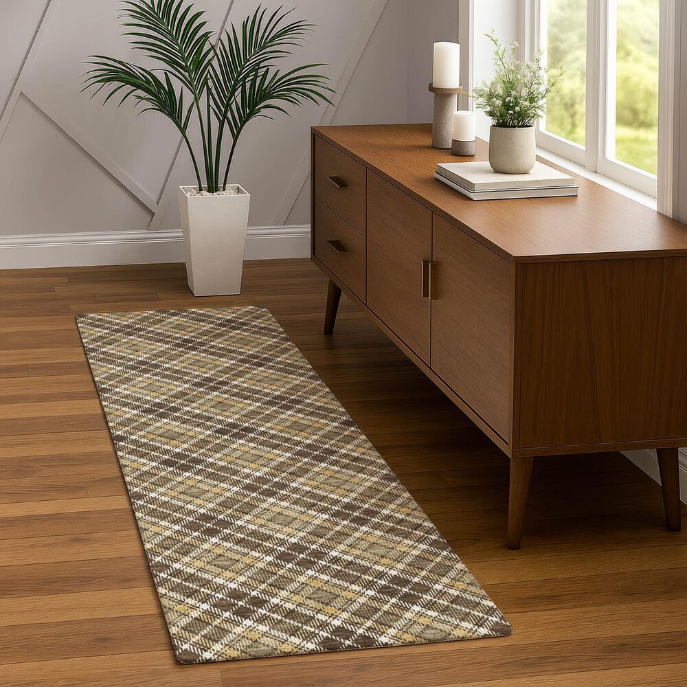 Dalyn Rug Company Soft Essentials Plaid Chocolate 2'3" x 7'6" Indoor/Outdoor Runner, , large
