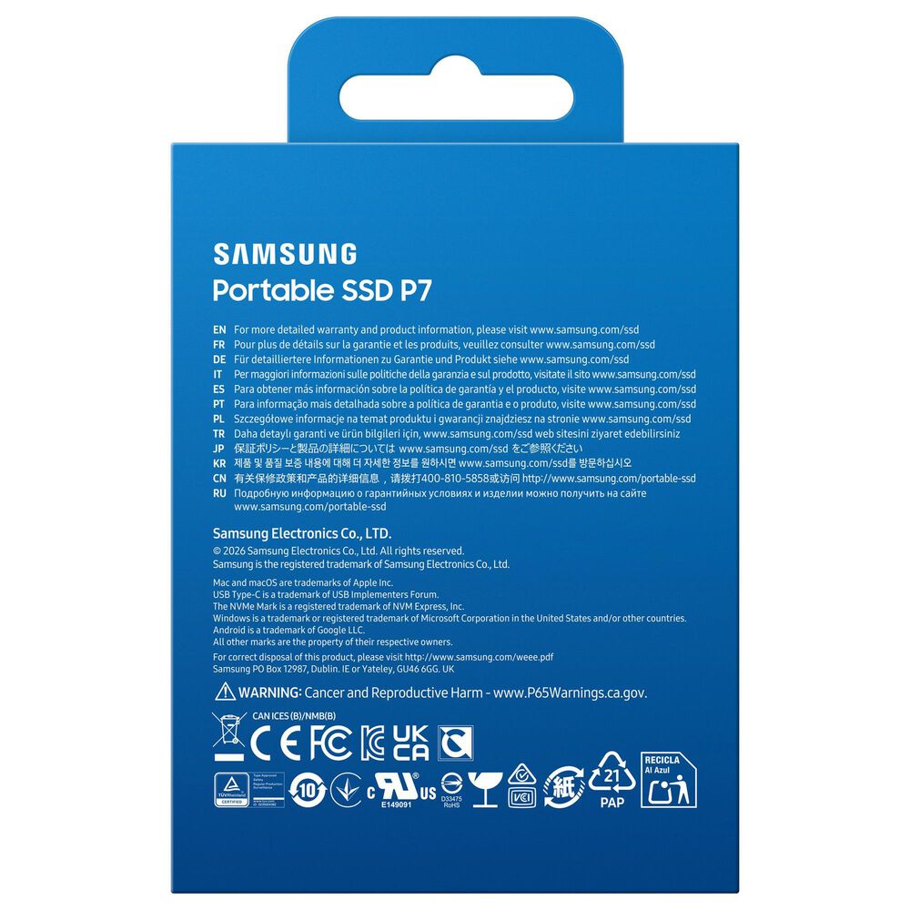 Samsung 1TB P7 Portable SSD in Black, , large