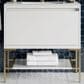 James Martin Mantova 35.4" Single Bathroom Vanity in Glossy White and Champagne Brass with 2 cm Glossy White Solid Surface Top and Rectangular Sink, , large