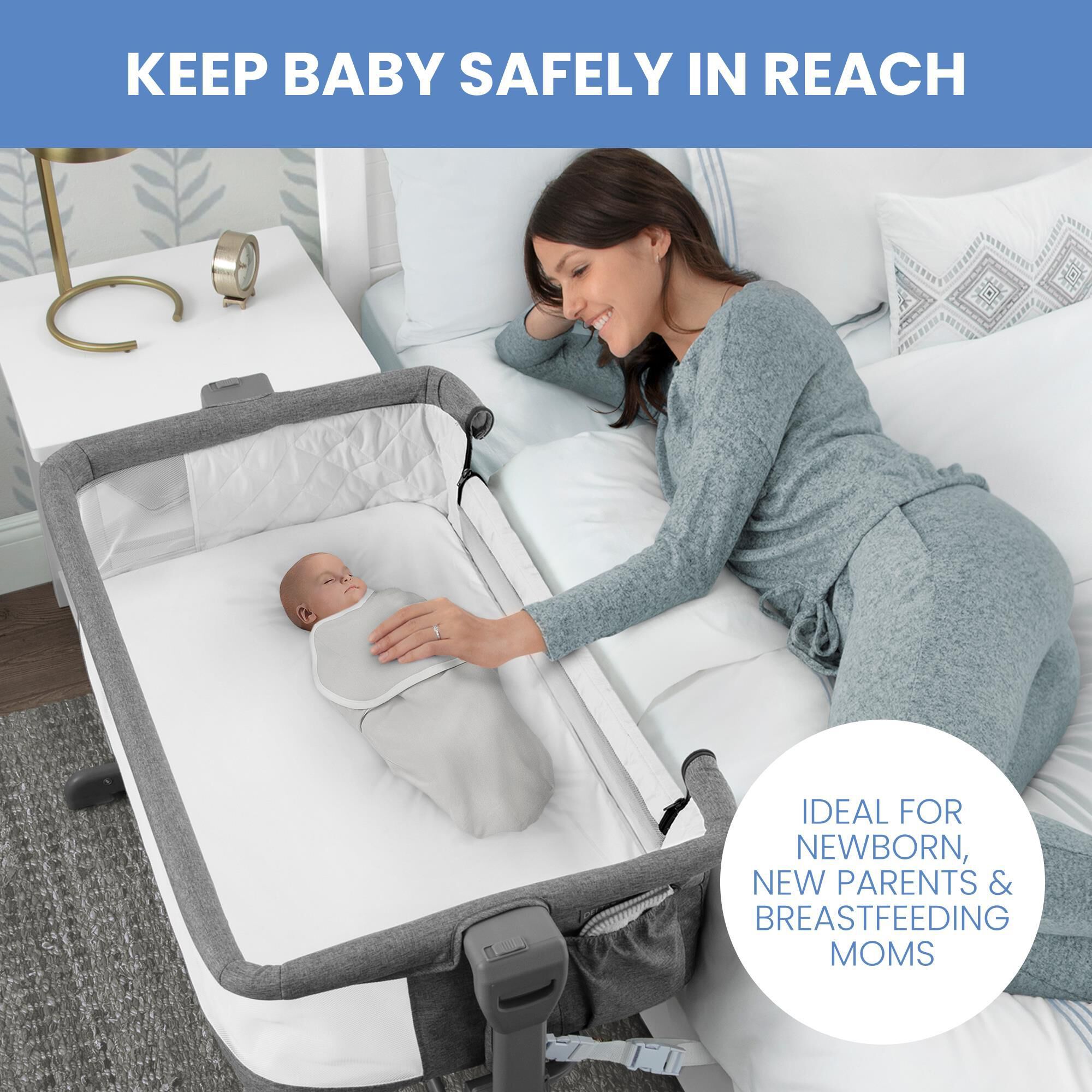 Delta Close2Me Bedside Baby Bassinet Sleeper in Grey Tweed NFM
