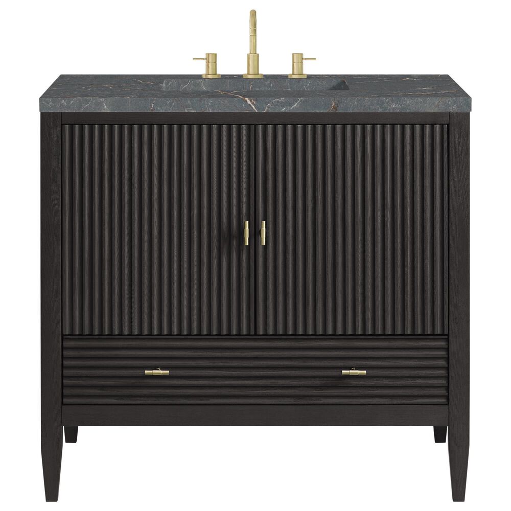 James Martin Vanities Myrrin 36&quot; Vanity in Carbon Oak with 3 cm Parisien Bleu Quartz Top, , large