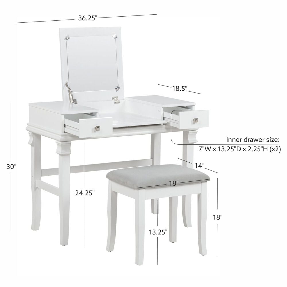 Linon Home Decor Angela Vanity with Stool in White, , large