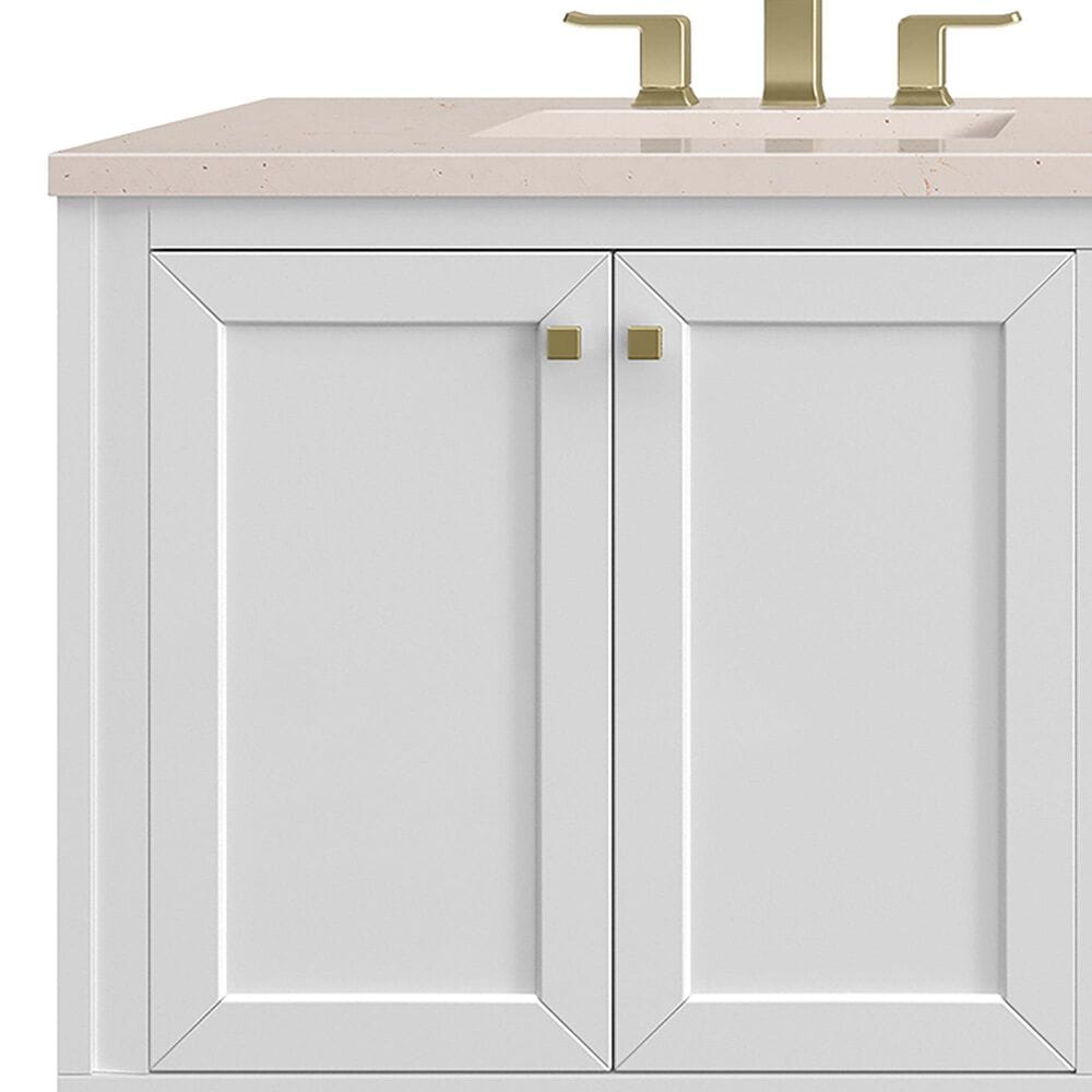 James Martin Vanities Chicago 72&quot; Double Bathroom Vanity in Glossy White with 3 cm Eternal Marfil Quartz Top and Rectangular Sinks, , large