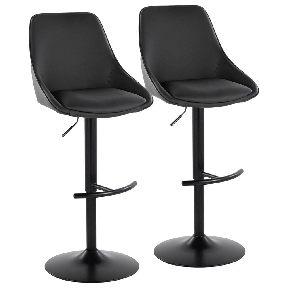 LumiSource Diana Adjustable Barstool with Black Faux Leather Upholstery in Black (Set of 2), , large