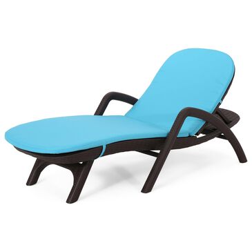 Hearth and Haven Mikael Outdoor Chaise Lounge with Blue Cushion in Dark Brown, , large