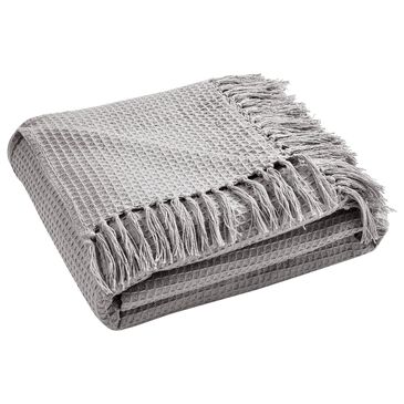 Triangle Home Fashions Waffle Cotton Knit Tassel Fringe Full/Queen Blanket in Light Gray, , large