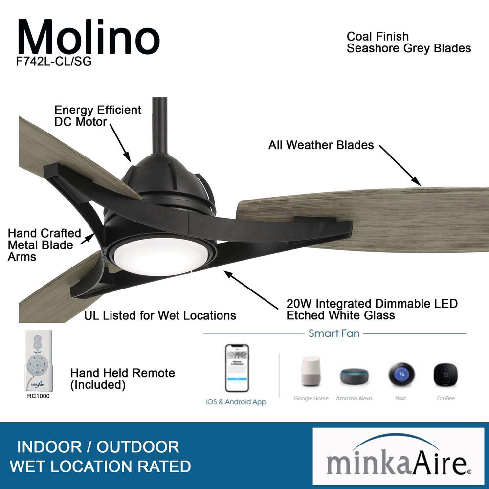 Minka-Aire Molino 65" Indoor/Outdoor Ceiling Fan with LED Light in Coal, , large