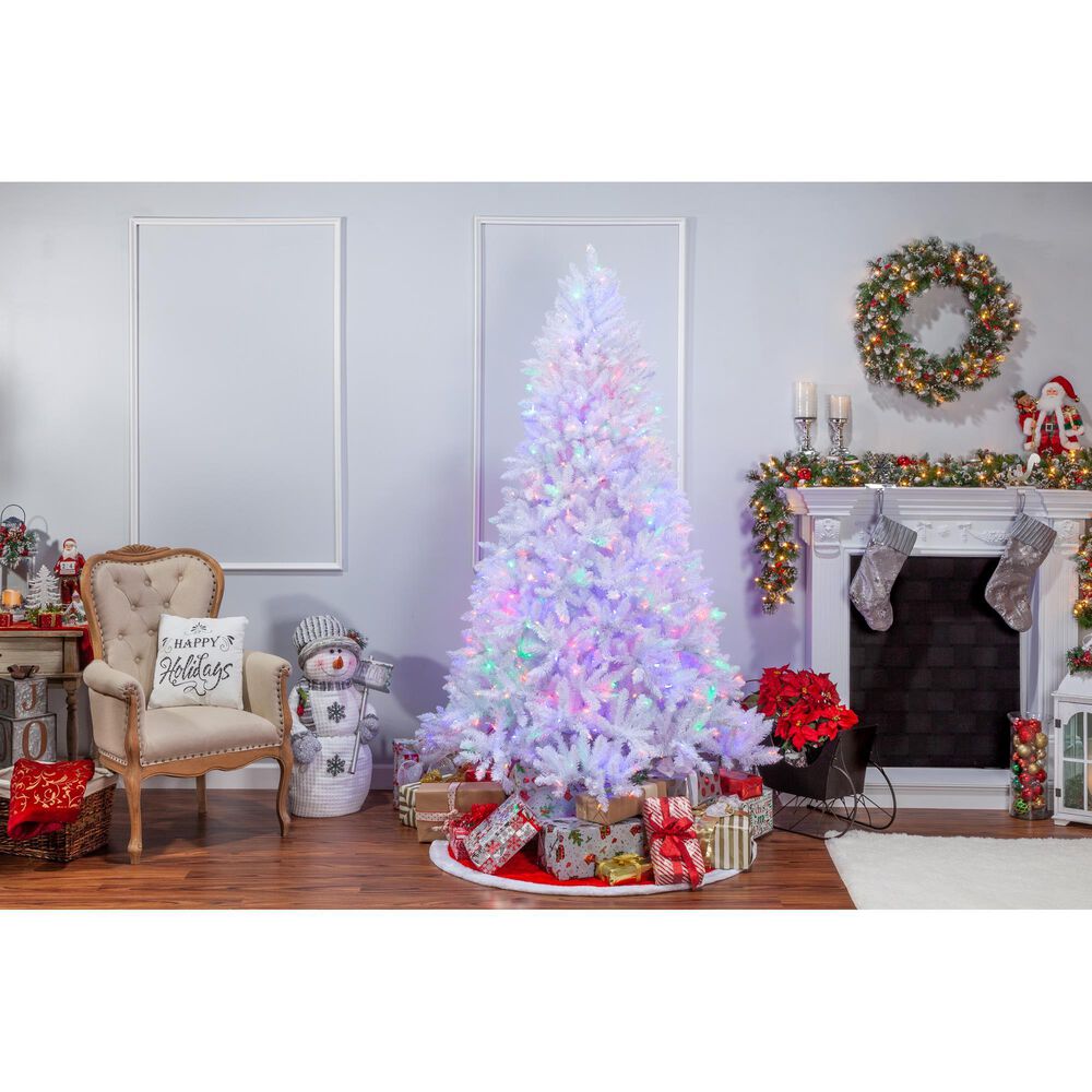 The Gerson Company 7.5&#39; Parkview Pine Artificial Christmas Tree with Multicolored LED Lights in White, , large