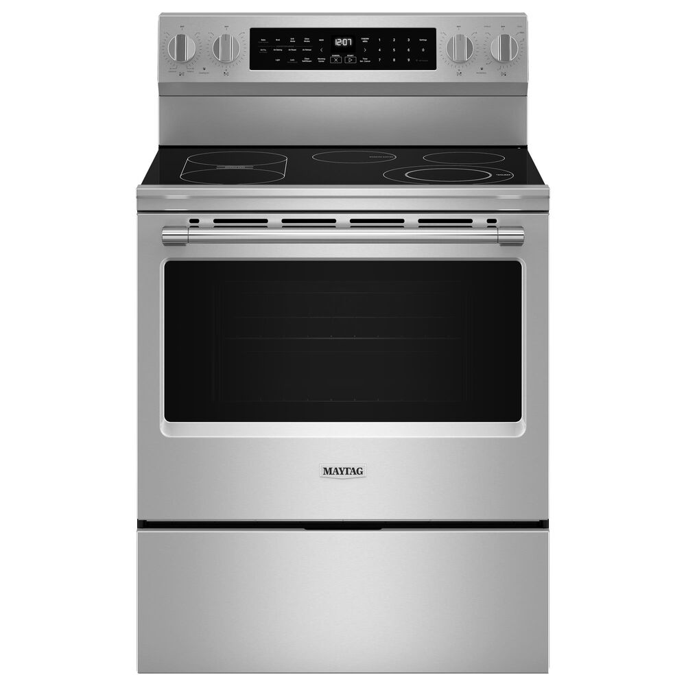 Maytag 2-Piece Kitchen Package with 5.3 Cu. Ft. Electric Range and 1.1 Cu. Ft. Over-The-Range Toaster Oven in Fingerprint Resistant Stainless Steel, , large