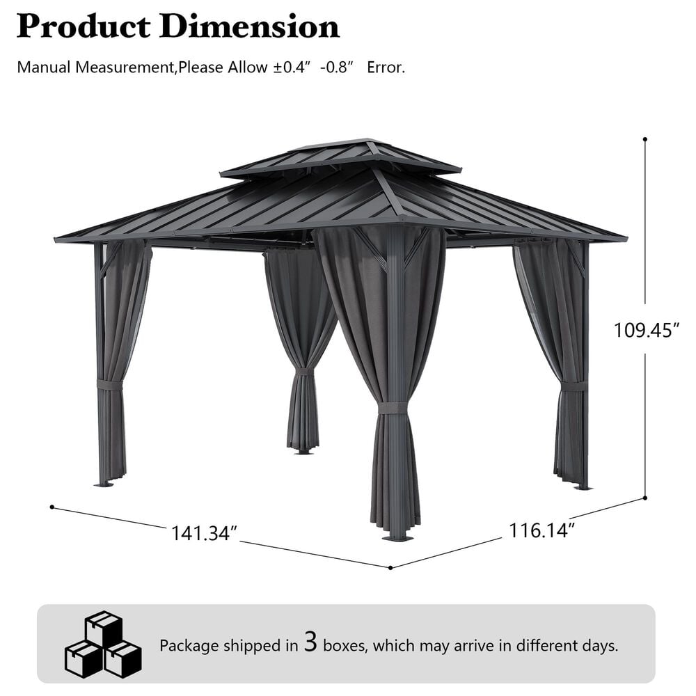 HOMLUX 10' x 12' Patio Hardtop Gazebo with Aluminum Posts in Dark Gray, , large