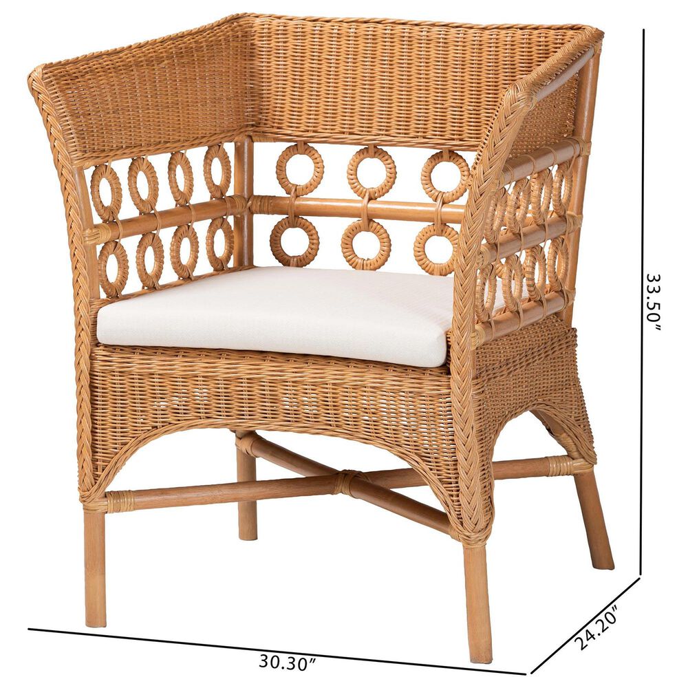 Baxton Studio Oxford Rattan Arm Chair in White, , large