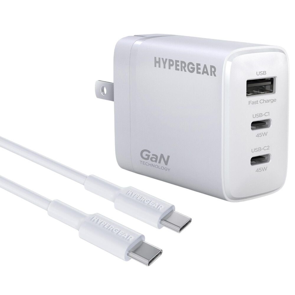 Hypercel SpeedBoost 45W PD Wall Charger with 6ft USB-C Cable in White, , large
