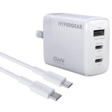 Hypercel SpeedBoost 45W PD Wall Charger with 6ft USB-C Cable in White, , large
