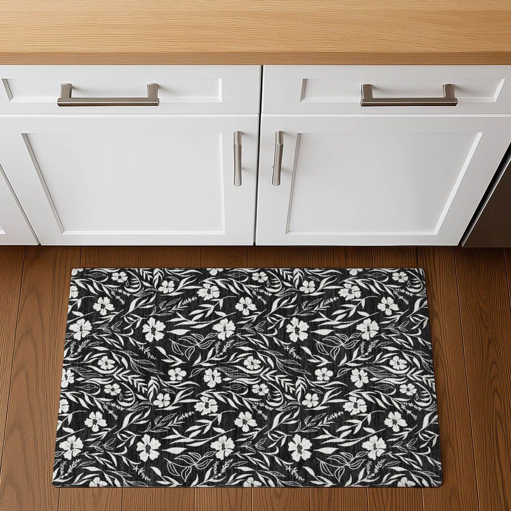 Dalyn Rug Company Soft Essentials Floral Black 1'8" x 2'6" Indoor/Outdoor Area Rug, , large