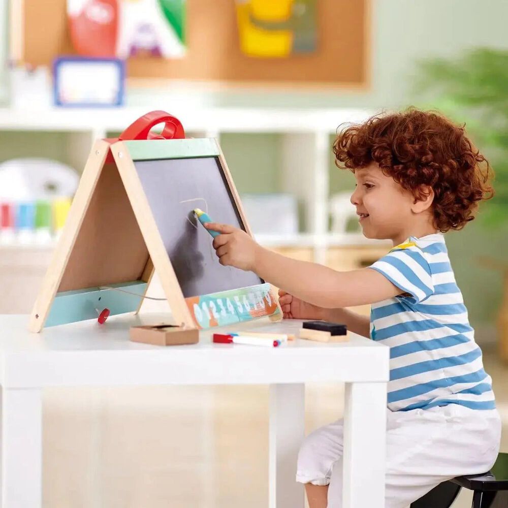 Hape Toys Store and Go Easel Folding Double-Sided Tabletop Blackboard and Whiteboard with Chalks, Markers, , large