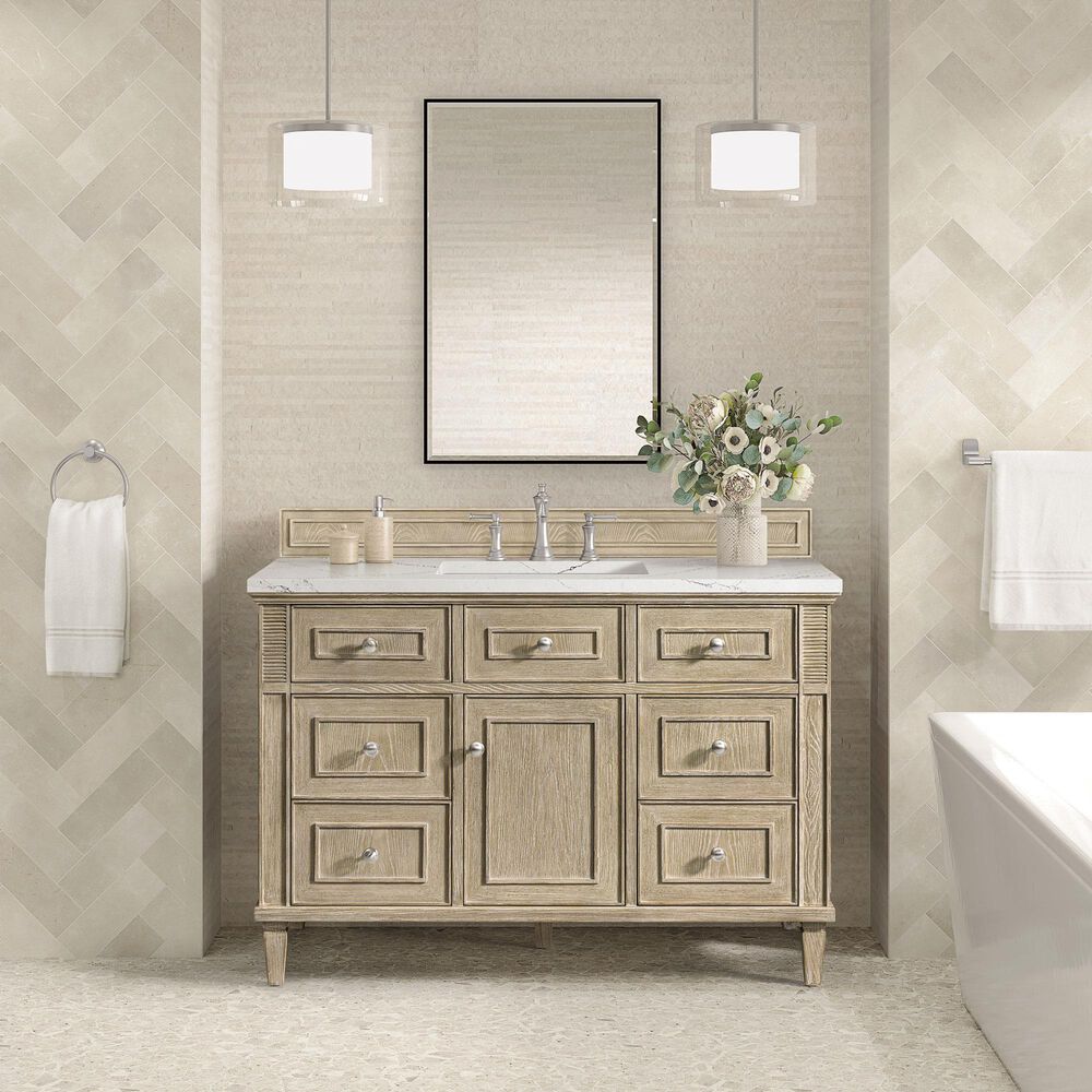 James Martin Vanities Lorelai 48&quot; Single Vanity with Whitewashed Oak with 3 cm Ethereal Noctis Quartz Top, , large