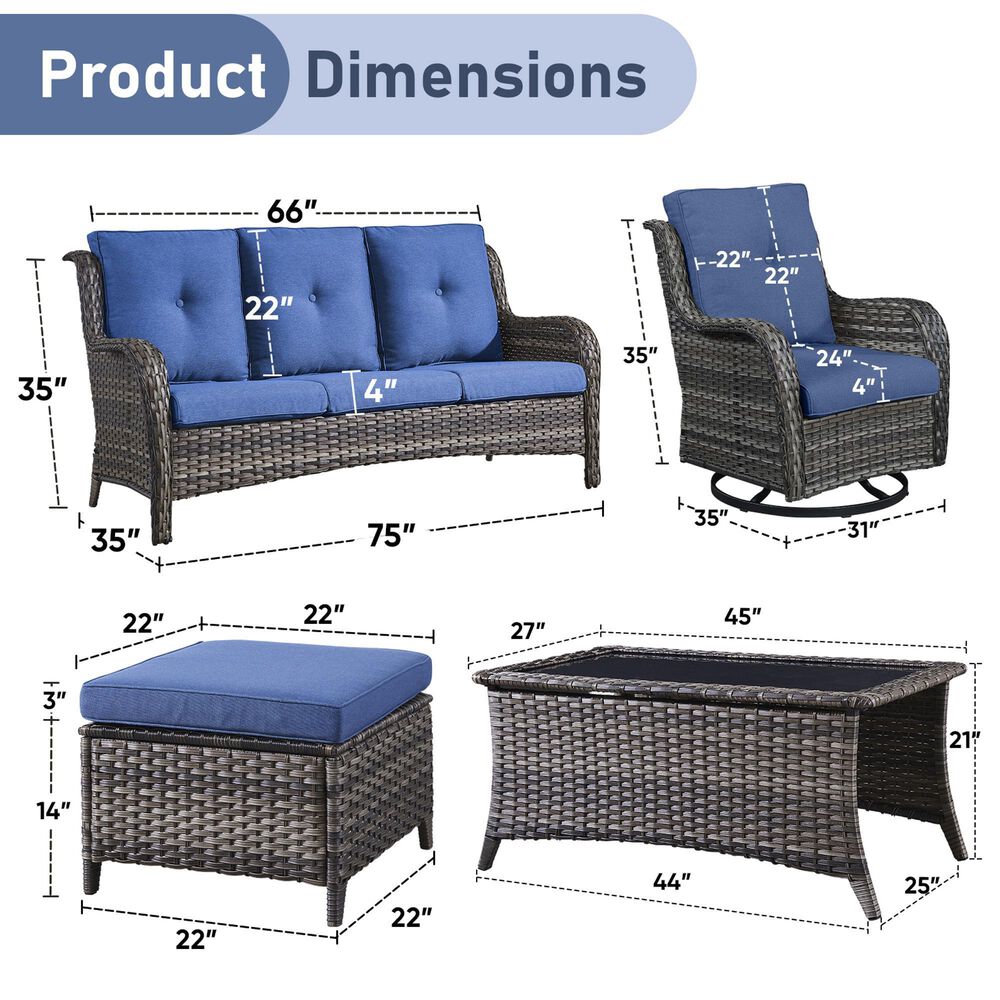 Sunwell Garden 6-PiecePatio Conversation Set with Gray in Blue, , large