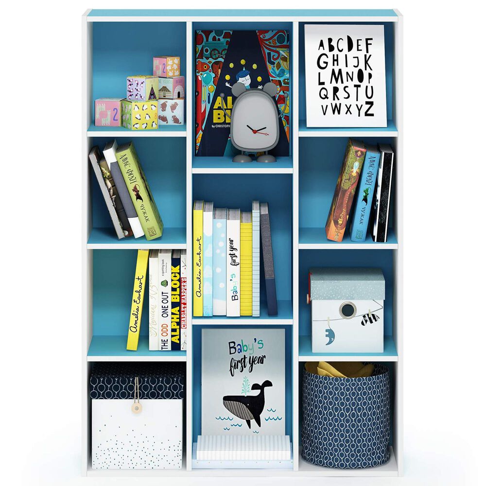 HOMLUX 11-Cube Reversible Open Shelf Bookshelf in Light Blue and White, , large