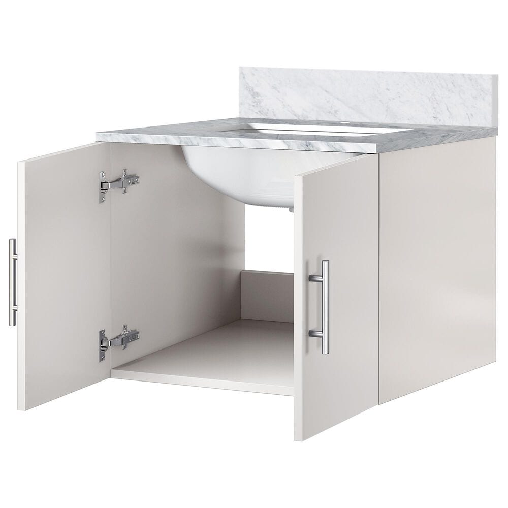 Lexora Home Geneva 24&quot; Single Bathroom Vanity in Glossy White with 2 cm White Carrara Marble Top and Rectangular Sink, , large