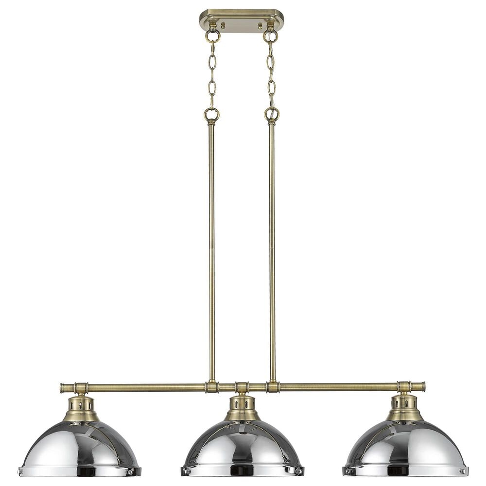 Golden Lighting Duncan 3-Light Pendant with Chrome Shade in Aged Brass, , large