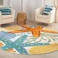 Nourison Aloha 7"10" Round Blue, Yellow and Orange Indoor/Outdoor Area Rug, , large