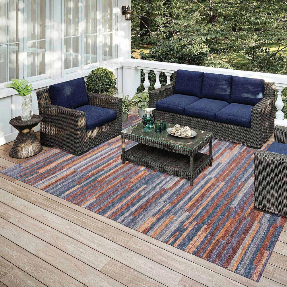 Dalyn Rug Company Sedona Striped 9&#39; x 12&#39; Denim Indoor/Outdoor Area Performance Rug, , large