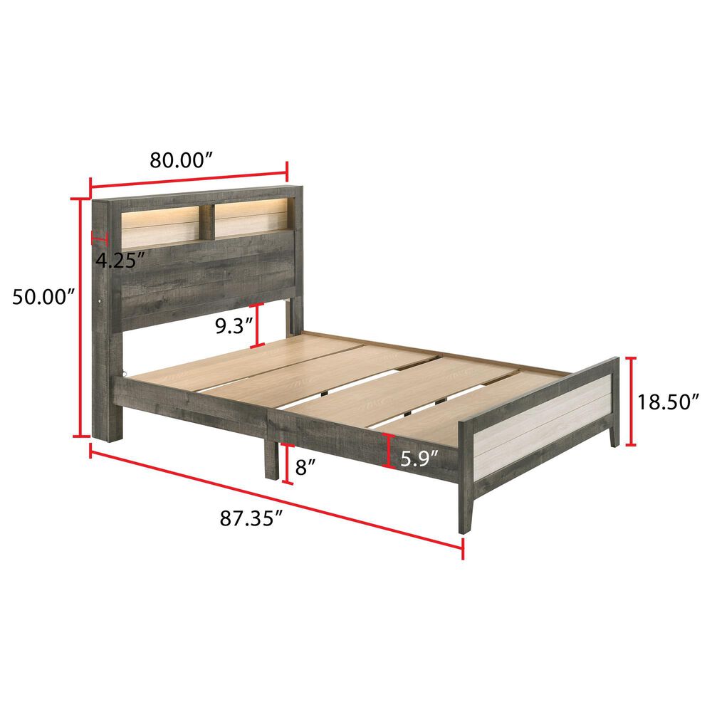 Crown Mark Rhett 4-Piece King Platform Bedroom Set in Gray and White, , large