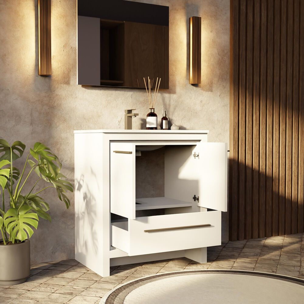Lexora Home Lafarre 30" Single Bathroom Vanity in White with 2 cm White Quartz Top and Rectangular Sink, , large