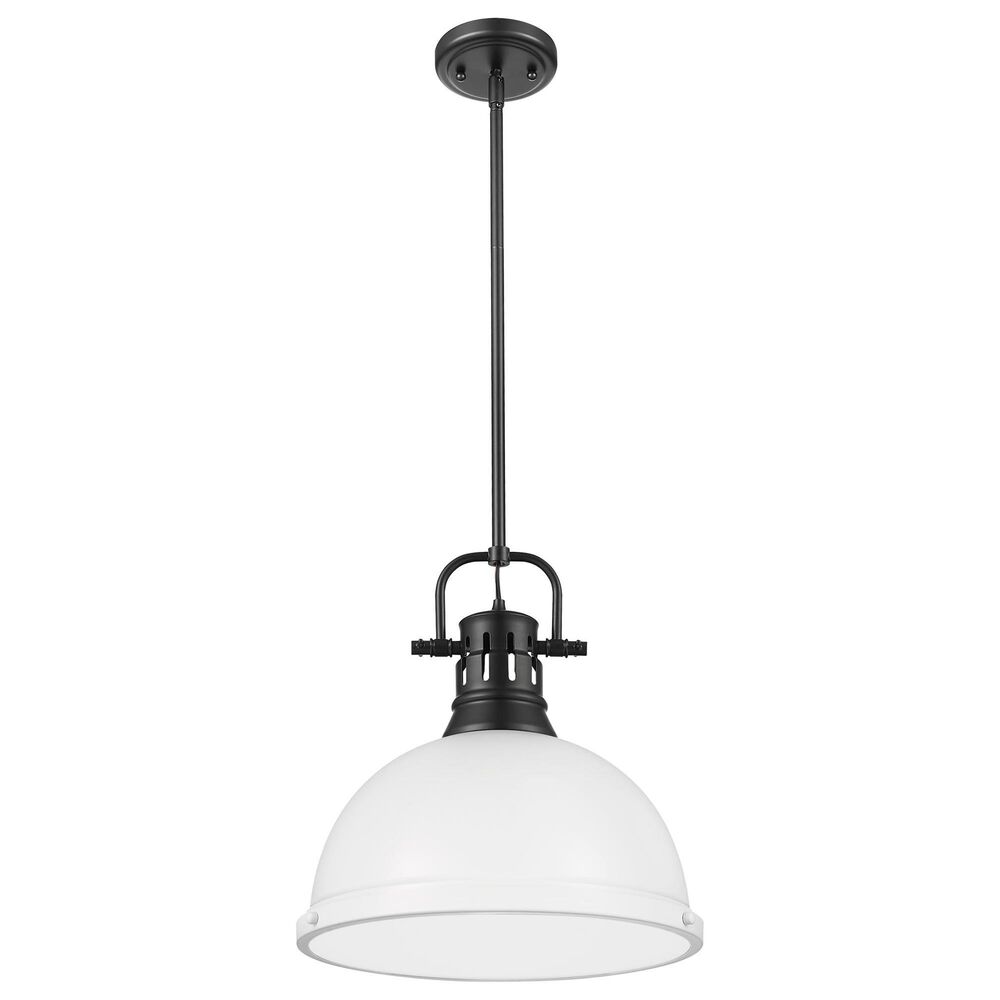 Golden Lighting Duncan 1-Light Pendant with Rod and Matte White Shade in Matte Black, , large