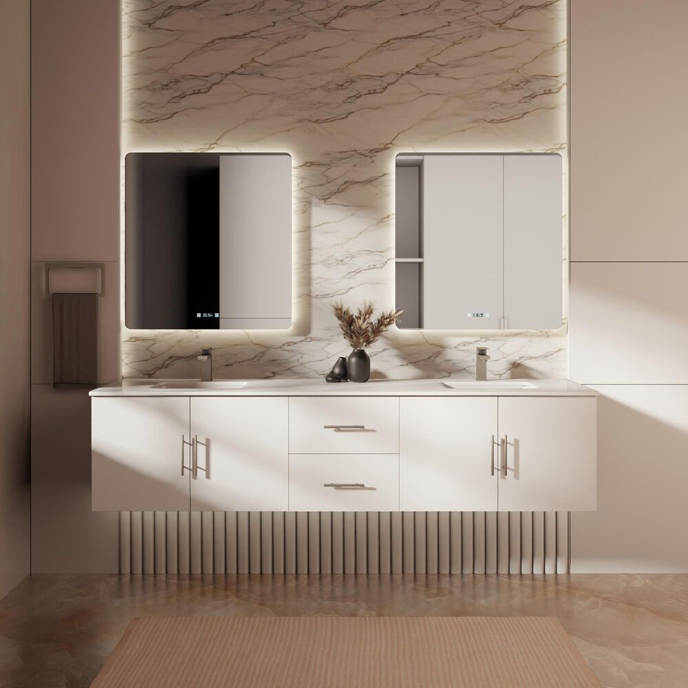 Lexora Home Geneva 80" Double Bathroom Vanity in Glossy White with 2 cm White Cultured Marble Top and Rectangular Sinks, , large
