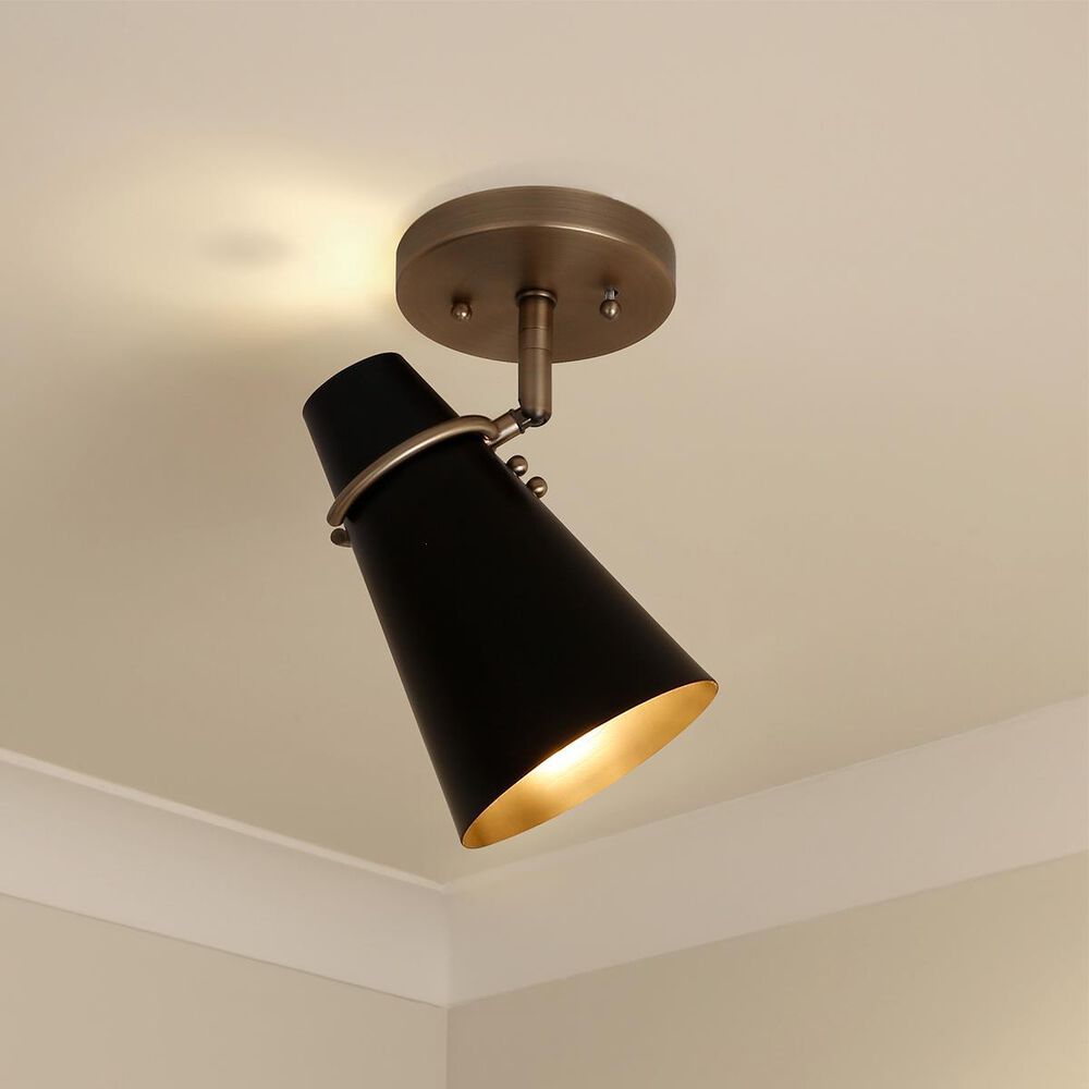 Golden Lighting Reeva 7&quot; Wall Sconce with Matte Black Shade in Modern Brass, , large