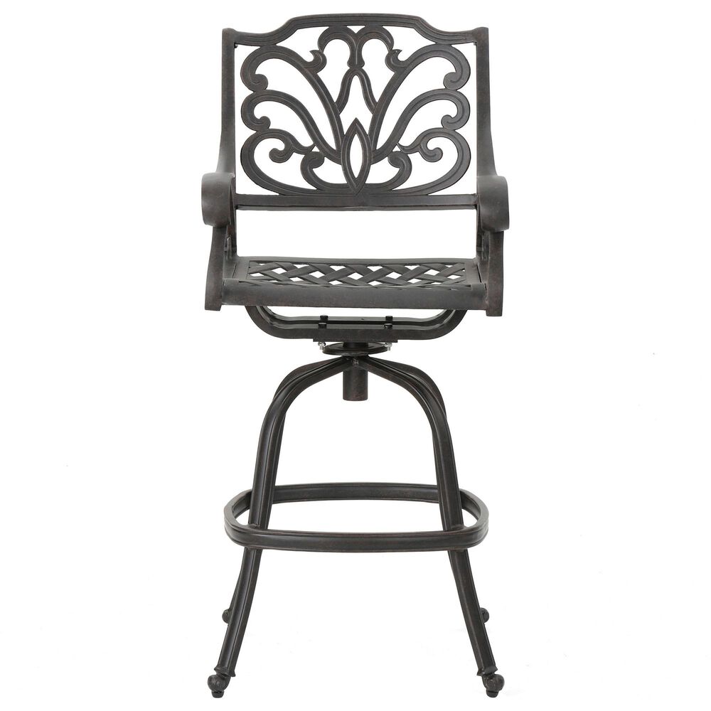 Hearth and Haven Outdoor Aluminum Swivel Barstool with Scrolled Arms in Bronze, , large