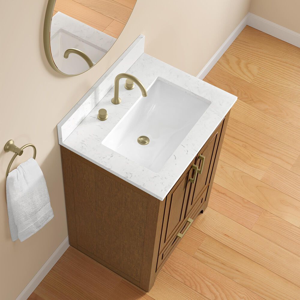 37B Lucerne 24" Single Bathroom Vanity Cabinet in Dark Maplewood with Marble Top and Backsplash, , large