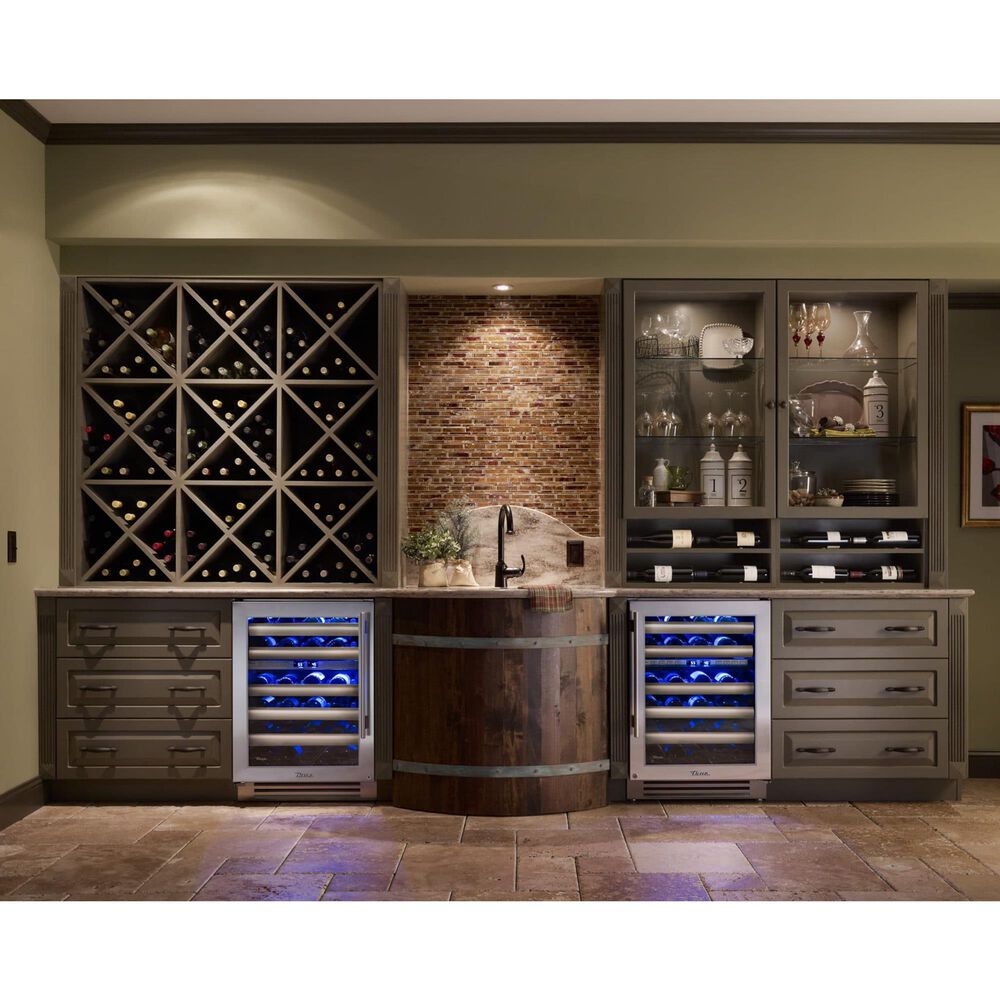 True Residential 5.52 Cu. Ft. Dual Zone Undercounter Wine Cabinet with Left Hinge and Glass Door in Stainless Steel, , large