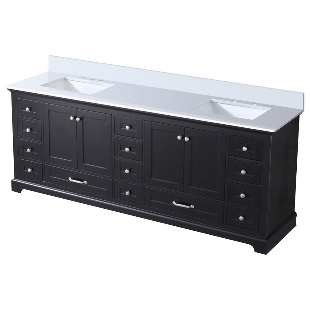 Lexora Home Dukes 84" Double Bathroom Vanity in Espresso with 2 cm White Cultured Marble Top and Rectangular Sinks, , large