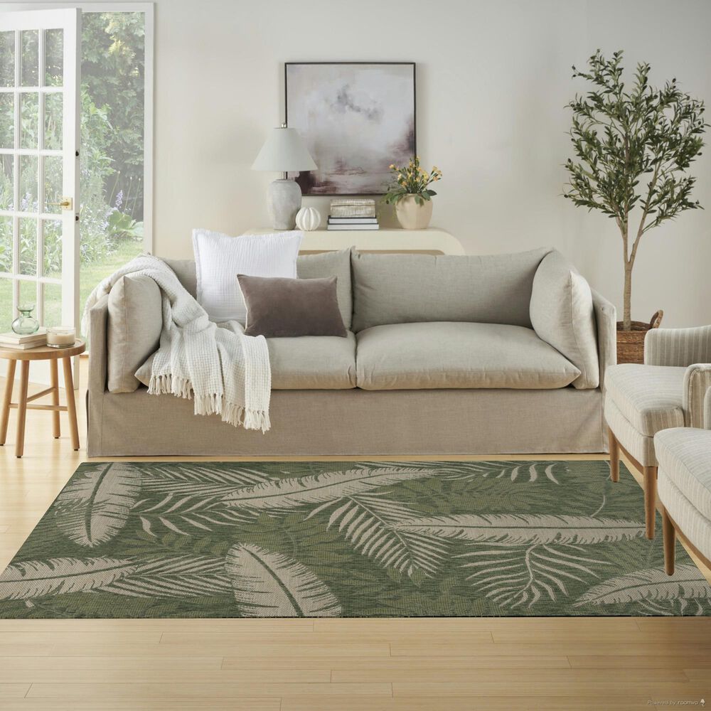 Nourison Garden Oasis GOA02 Green and Ivory 5&#39; x 7&#39; Indoor/Outdoor Area Rug, , large
