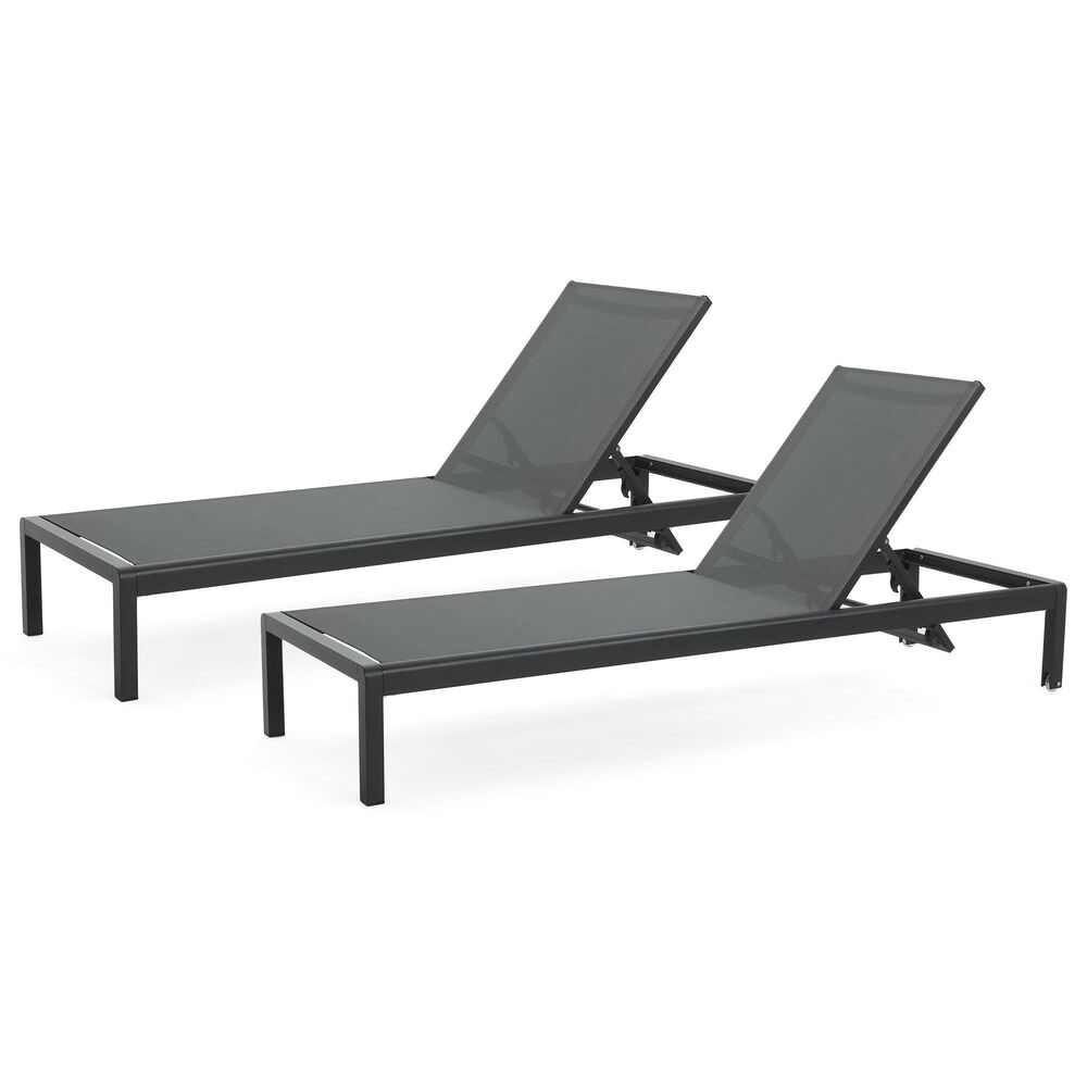 Hearth and Haven Cape Coral Outdoor Chaise Lounge with Adjustable Backrest and Wheels in Black and Gray (Set of 2), , large