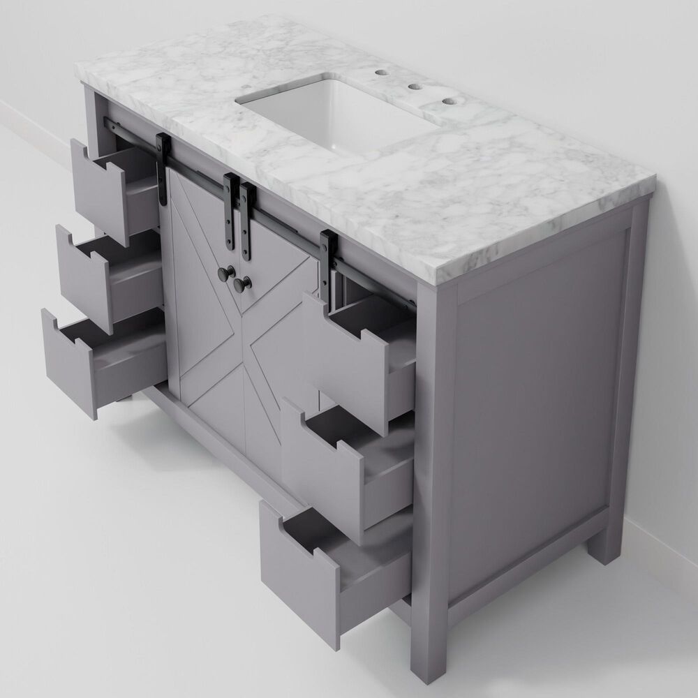 Lexora Home Marsyas 48" Single Bathroom Vanity in Dark Grey with White Carrara Marble Top and Rectangular Sink, , large