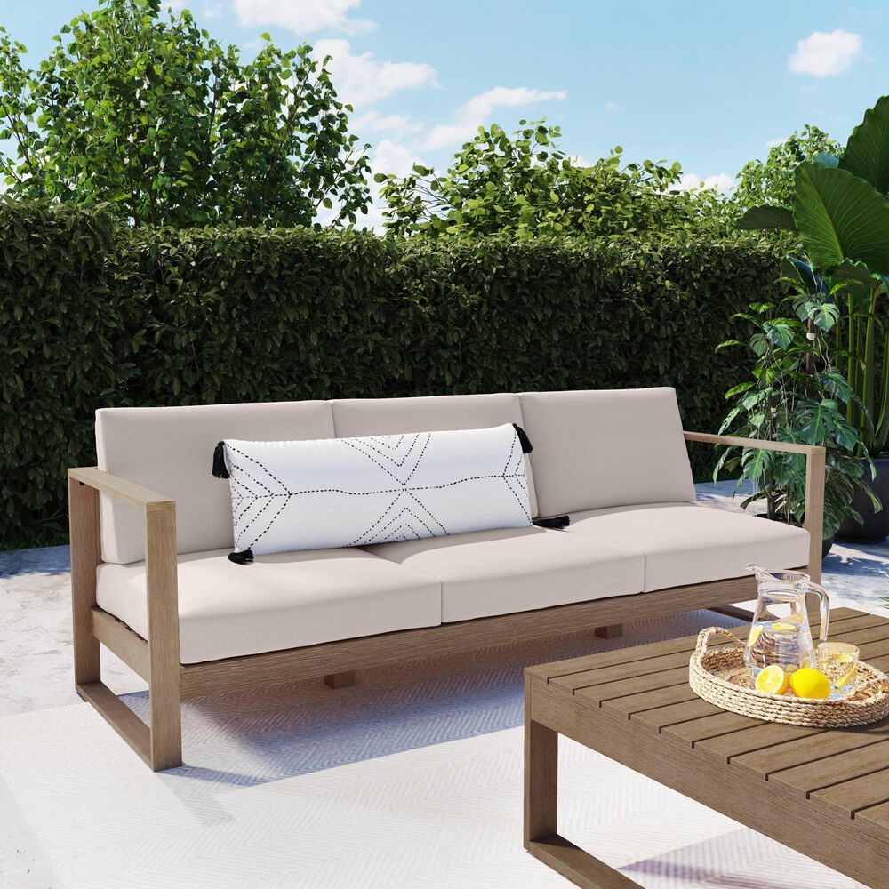 Linon Home Decor Silas 3-Seater Outdoor Sofa with Beige Cushions in Natural, , large