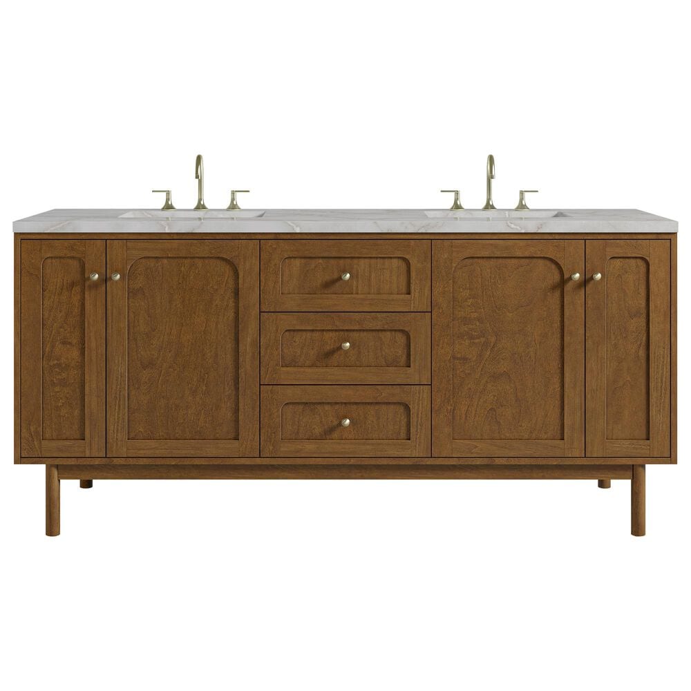 James Martin Laurent 72" Double Bathroom Vanity in Honey Oak with 3 cm Victorian Silver Silestone Top and Rectangular Sinks, , large