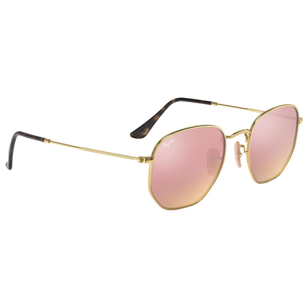 Ray-Ban Hexagonal Flat Lenses Sunglasses with Copper Lenses in Polished Gold, , large