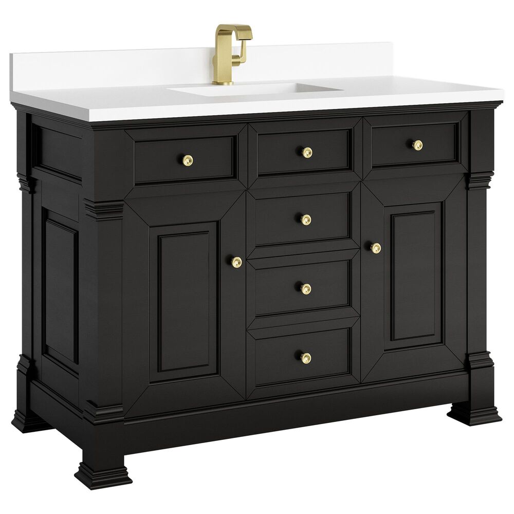 James Martin Vanities Brookfield 48" Single Bathroom Vanity in Black Onyx with Single Hole 3 cm White Zeus Quartz Top and Rectangular Sink, , large