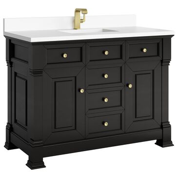 James Martin Vanities Brookfield 48" Single Bathroom Vanity in Black Onyx with Single Hole 3 cm White Zeus Quartz Top and Rectangular Sink, , large